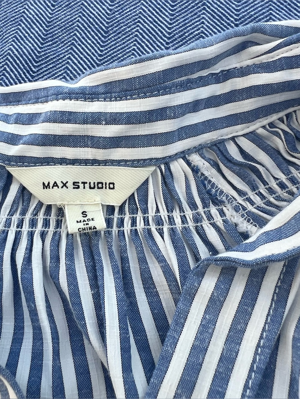 Max Studio Blue & White Vertical Stripe Blouse, Size Small - Picture 3 of 7